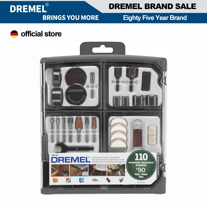 

Dremel 709-02 110 Pcs All-Purpose Rotary Tool Accessories Kit Includes a Carving Bit Sanding Drums Grinding Stones Cutting Discs