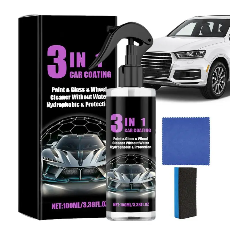 Spray de revestimento do carro com esponja e pano, Revestimento cerâmico suave, Poderoso Multifuncional Car Maintenance Supply, 100ml