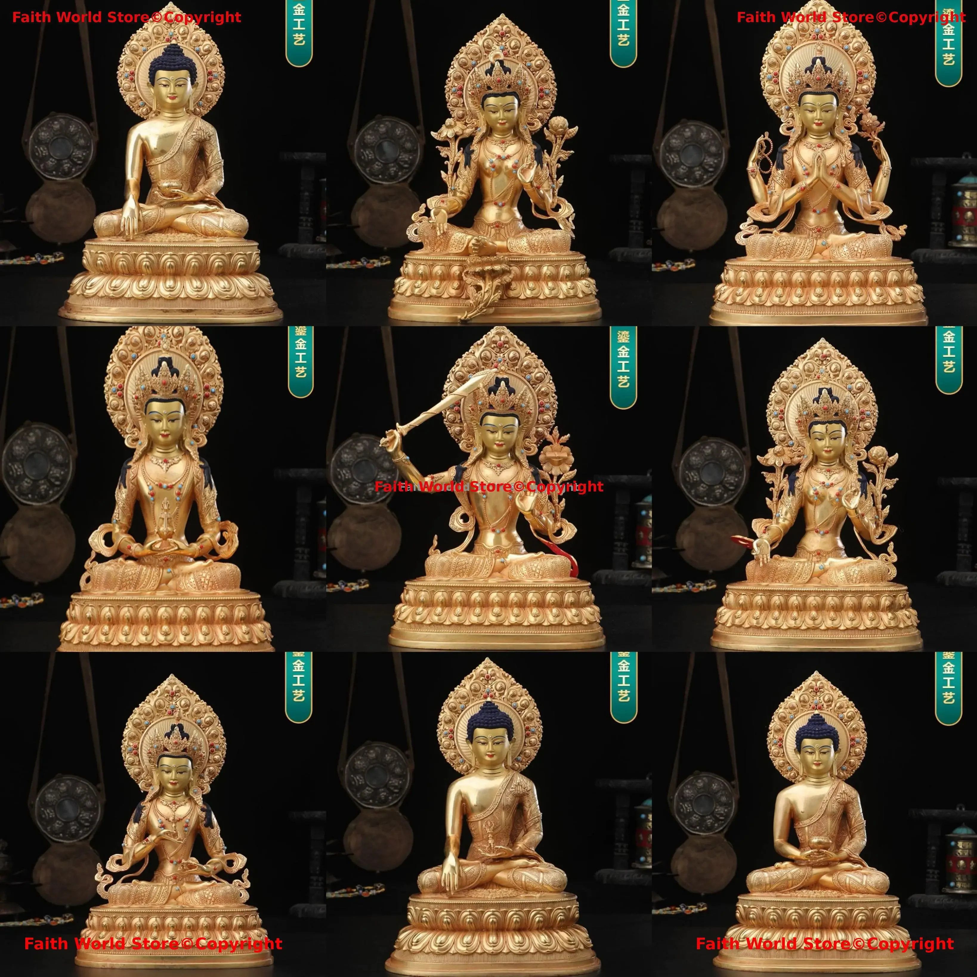 Buddhist Supplies  Buddha statue Tara Bodhisattva Manjusri Mitukpa Shakyamuni Amitabha Vajrasattva Longevity Buddha backlight