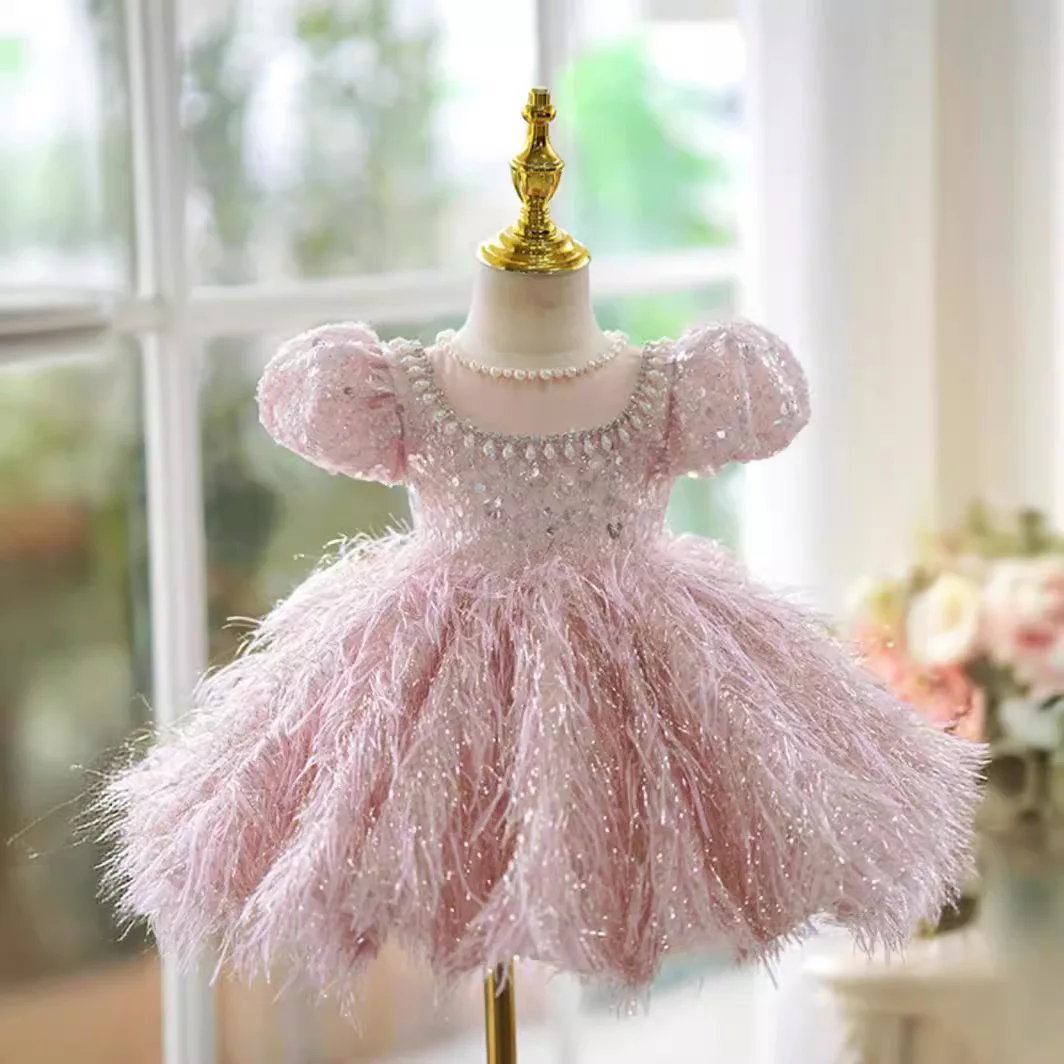 Children Princess Dress Pink Girl Host High End Girl Wedding Dress Little Girl Birthday Piano Performance Dress