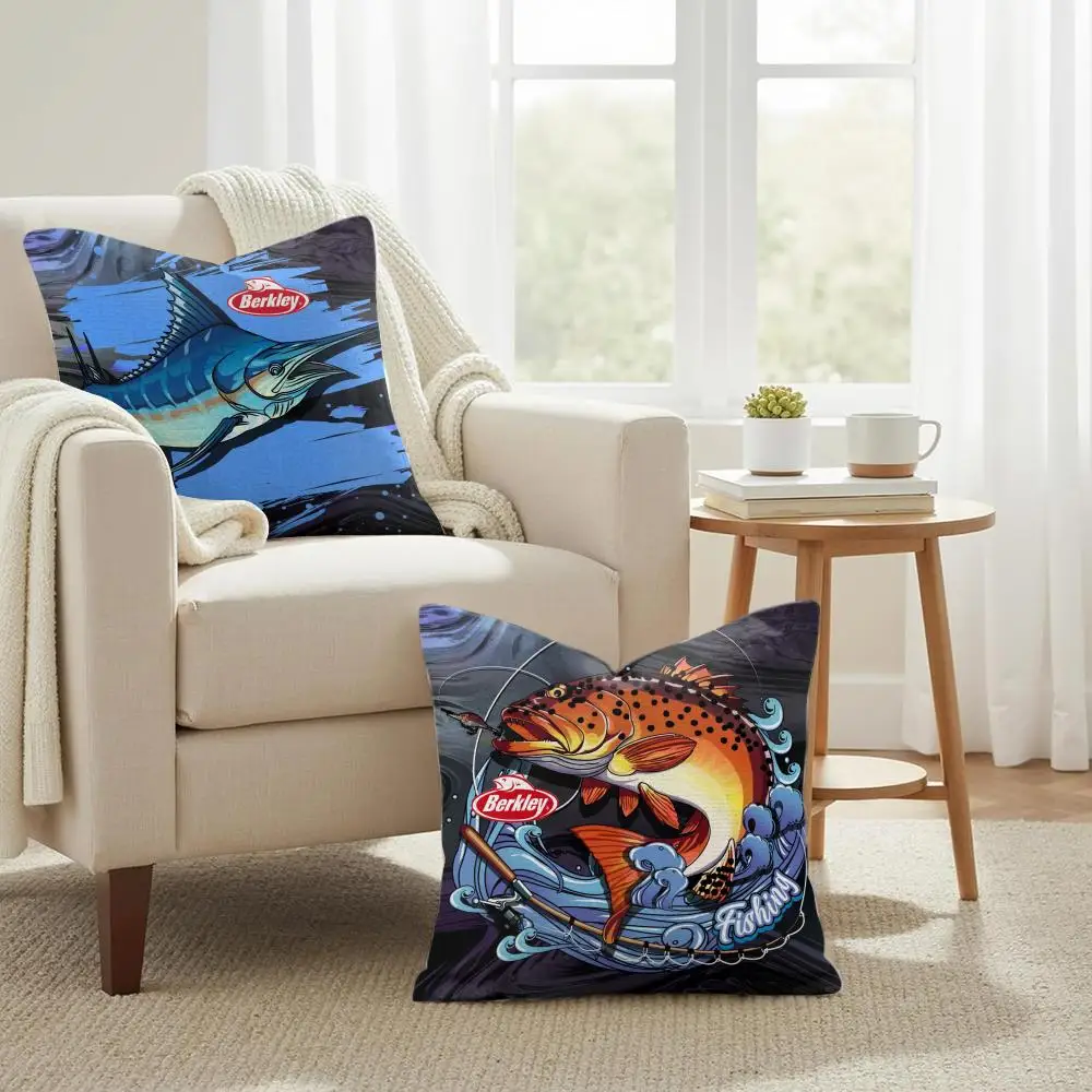 Popular Fishing Gear Brand B_Berkleys Cushion Cover Double-Sided Printed Organic Linen Pillow Cover, Decorative for Sofa Home