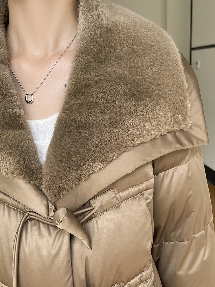 2023 New Women Winter Warm Thick Goose Down Jacket 100% Mink Fur Collar Luxury Clothing Parkas Female Puffer Jacket