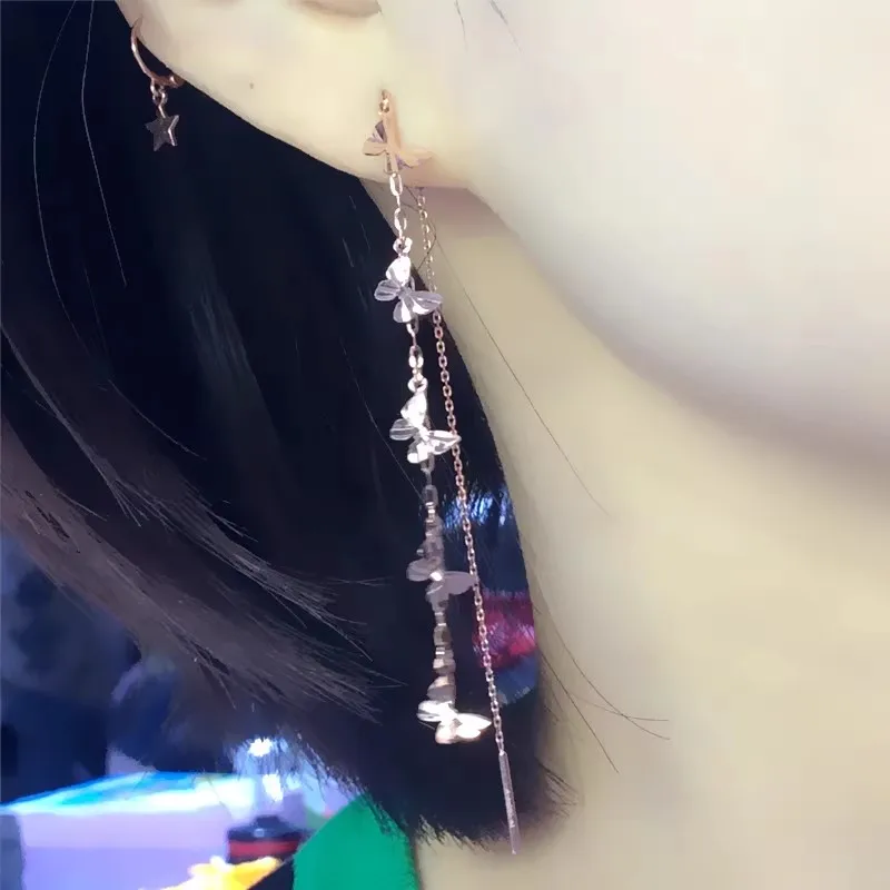 Creative 585 Purple Gold Butterfly earrings for women  Plated 14K Rose Gold Multi Layer tassel Long Earings Wedding Jewelry Gift