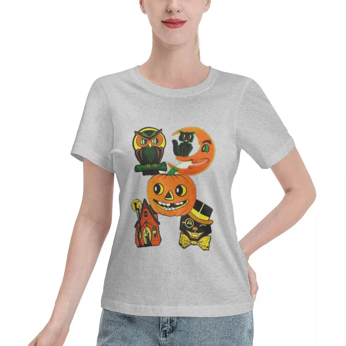 

Vintage Halloween Decorations Short Sleeve Casual Ladies Fashion Female Graphic Tee Women Print T-shirts