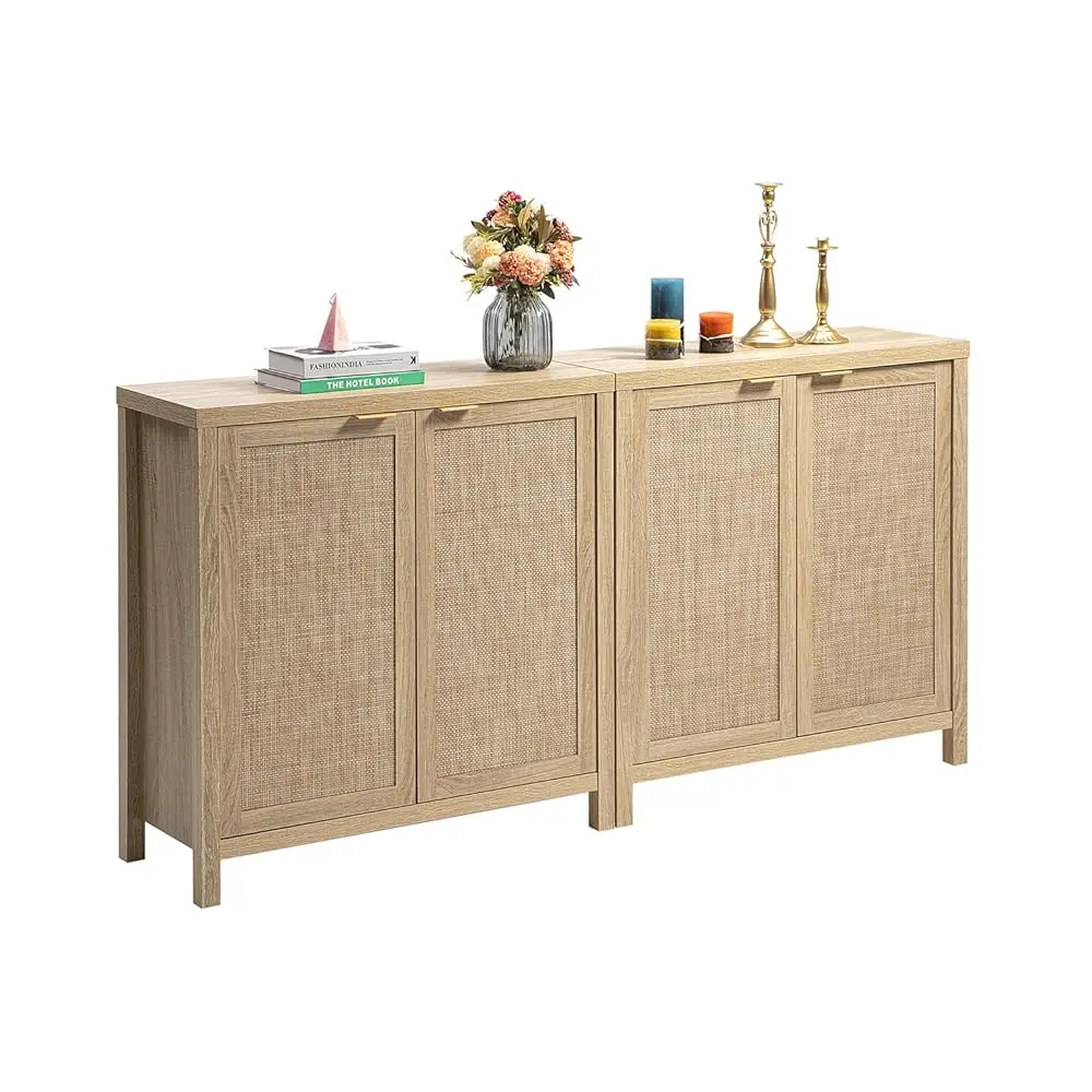 

Sideboard Buffet Rattan Cabinet - Boho Larger Credenza Kitchen Storage Cabinet With Rattan Storage - Accent Buffet Console