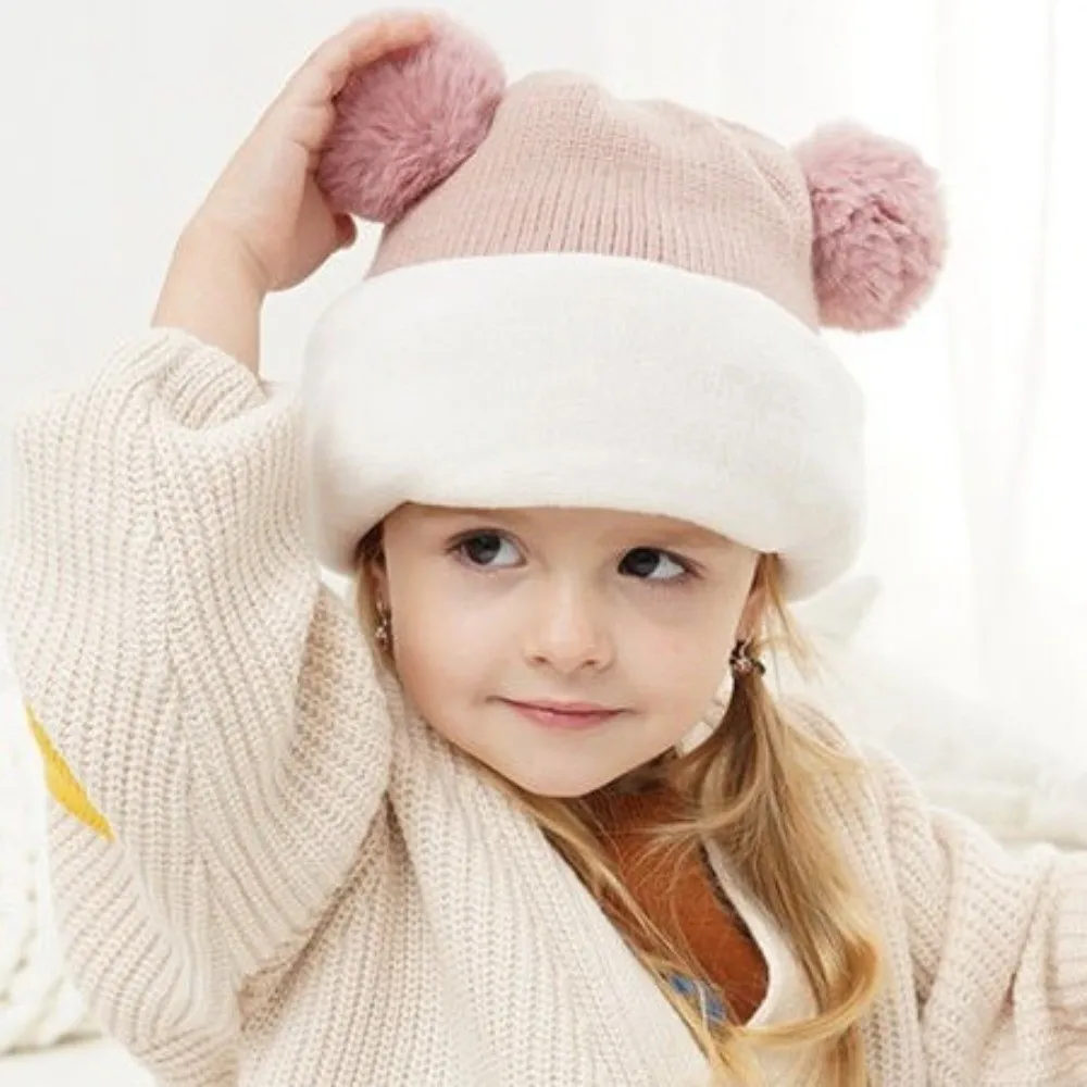 Coldproof Scarf Mask Integrated Hat Warm Lining 4 in1 Children Windproof Hooded Hat Cartoon Fur Balls Decor Windproof Hat