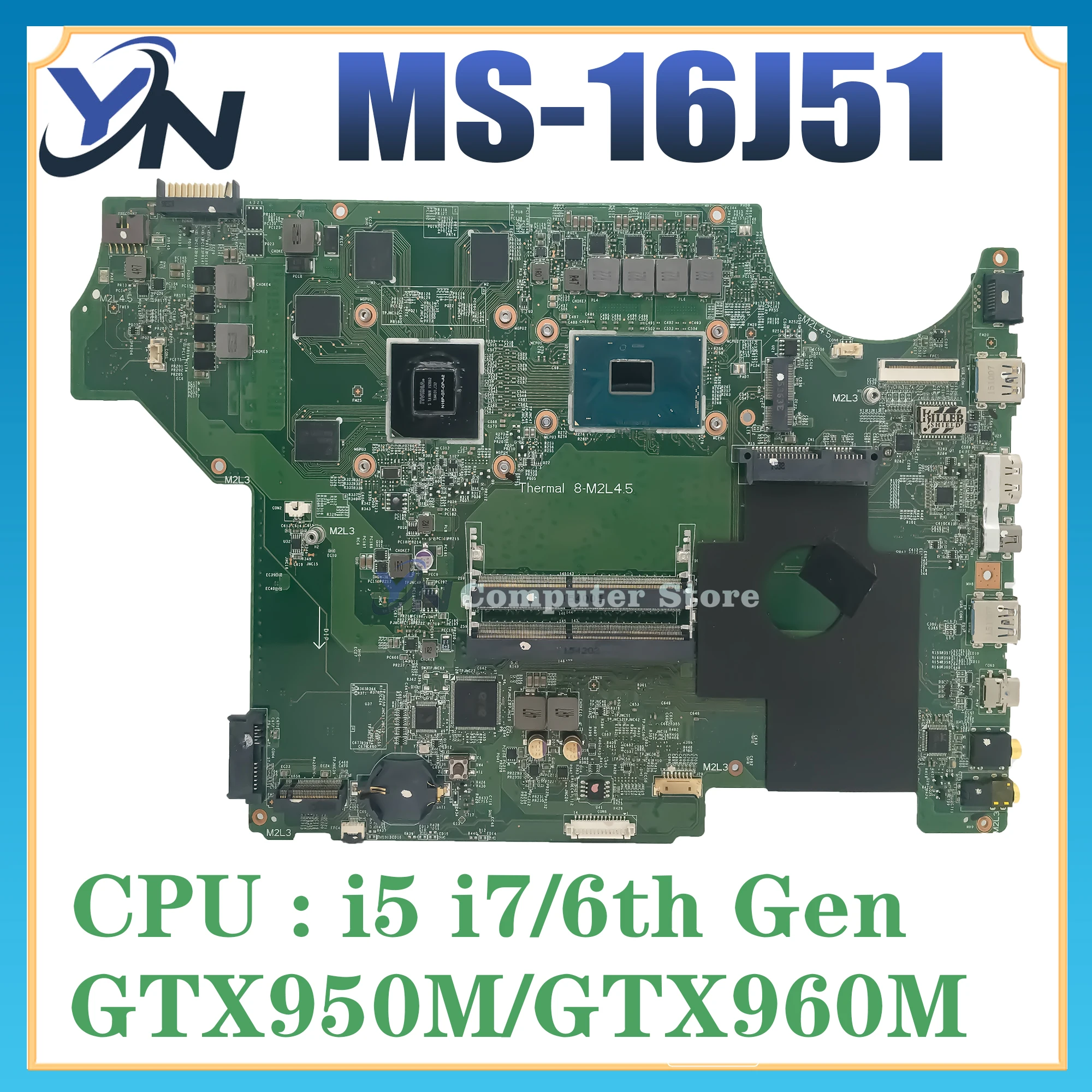 

MS-16J51 Notebook Mainboard FOR MSI MS-16J51 VER:1.0 Laptop Motherboard With i5-6300HQ i7-6700HQ GTX950M/960M 100% Test OK