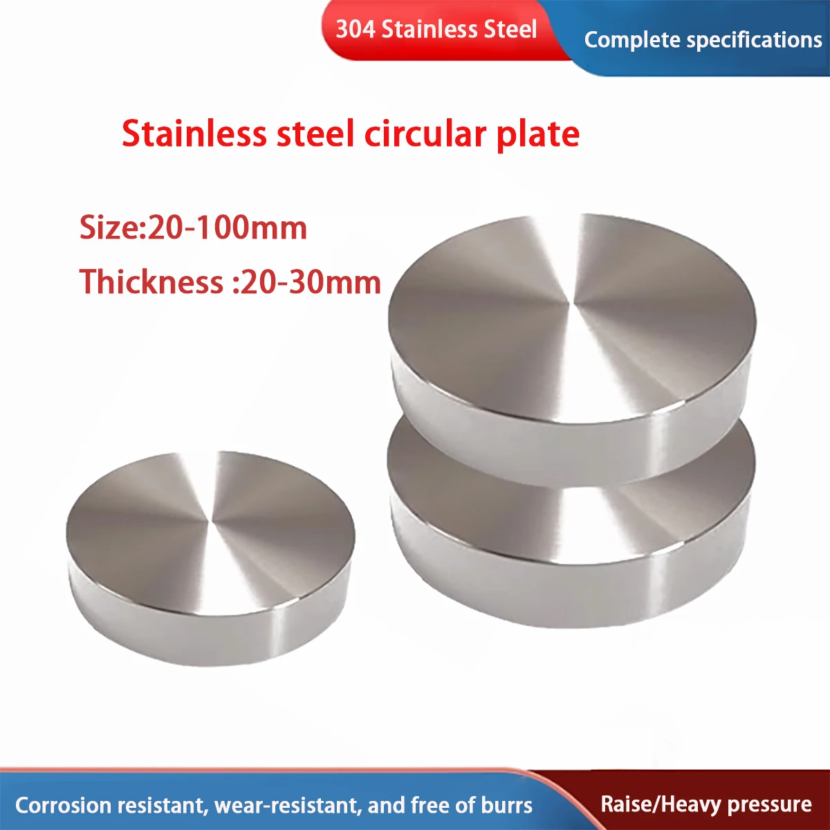 

304 Stainless Steel Solid Circular Plate Thickened Paperweight Circular Pad Thickness20-30mm, Diameter 20-100mm