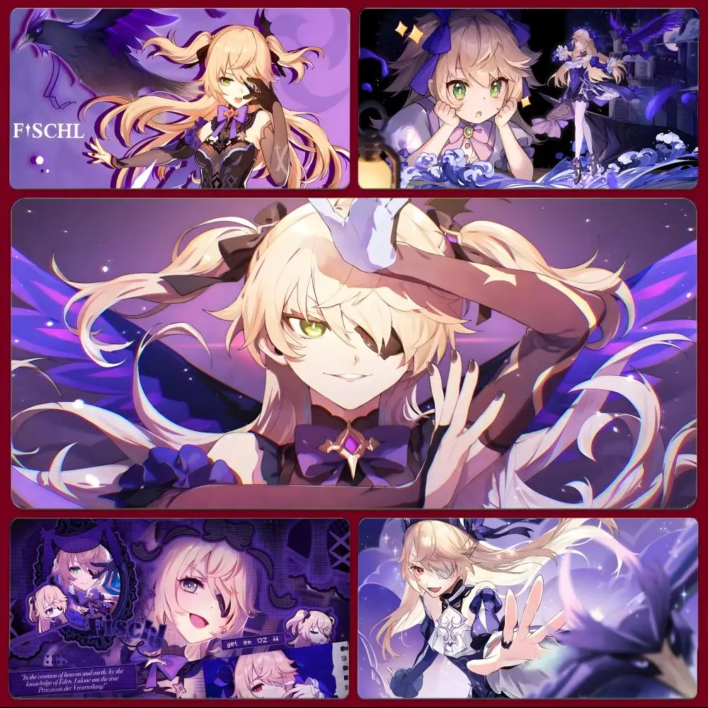 Cute Beautiful Game Genshin Impact Fischlg Mouse Pad Large Gaming Mousepad with Stitched Edges Thickened Desk Mat PC