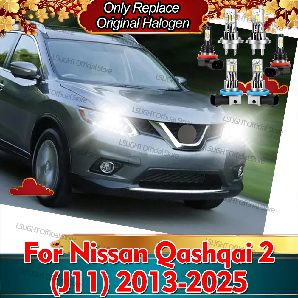 2/6x 6000K Fog Bulbs 12V LED Headlights For Nissan Qashqai 2 J11 2013 2014 2015 2016 2017 2018 2019 2020-2025 Head Lamps 30000LM