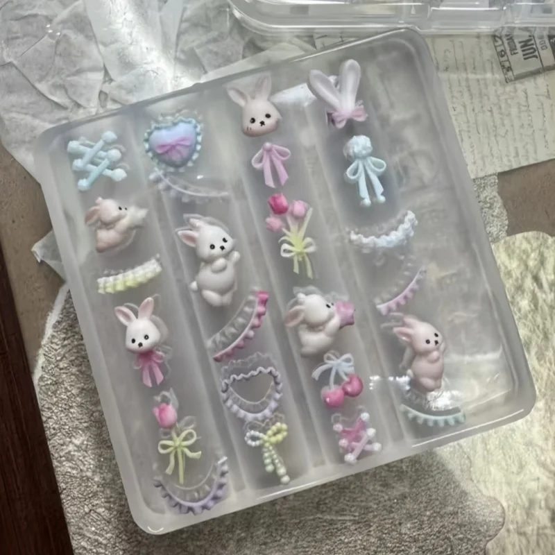 

1 Pc Silicone Nail Art Mold Cartoon Lace Bowknot Rabbit Cute Bear Balloon Flower Button DIY 3D Decoration Mold