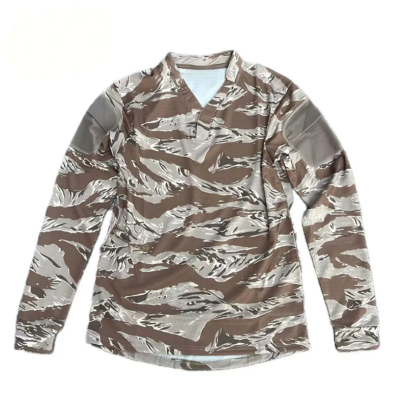 Reproduction VS Top V-neck Desert Tiger Spot Camouflage Long Sleeve T-shirt Quick drying Breathable Outdoor Tactical Ice Feeling