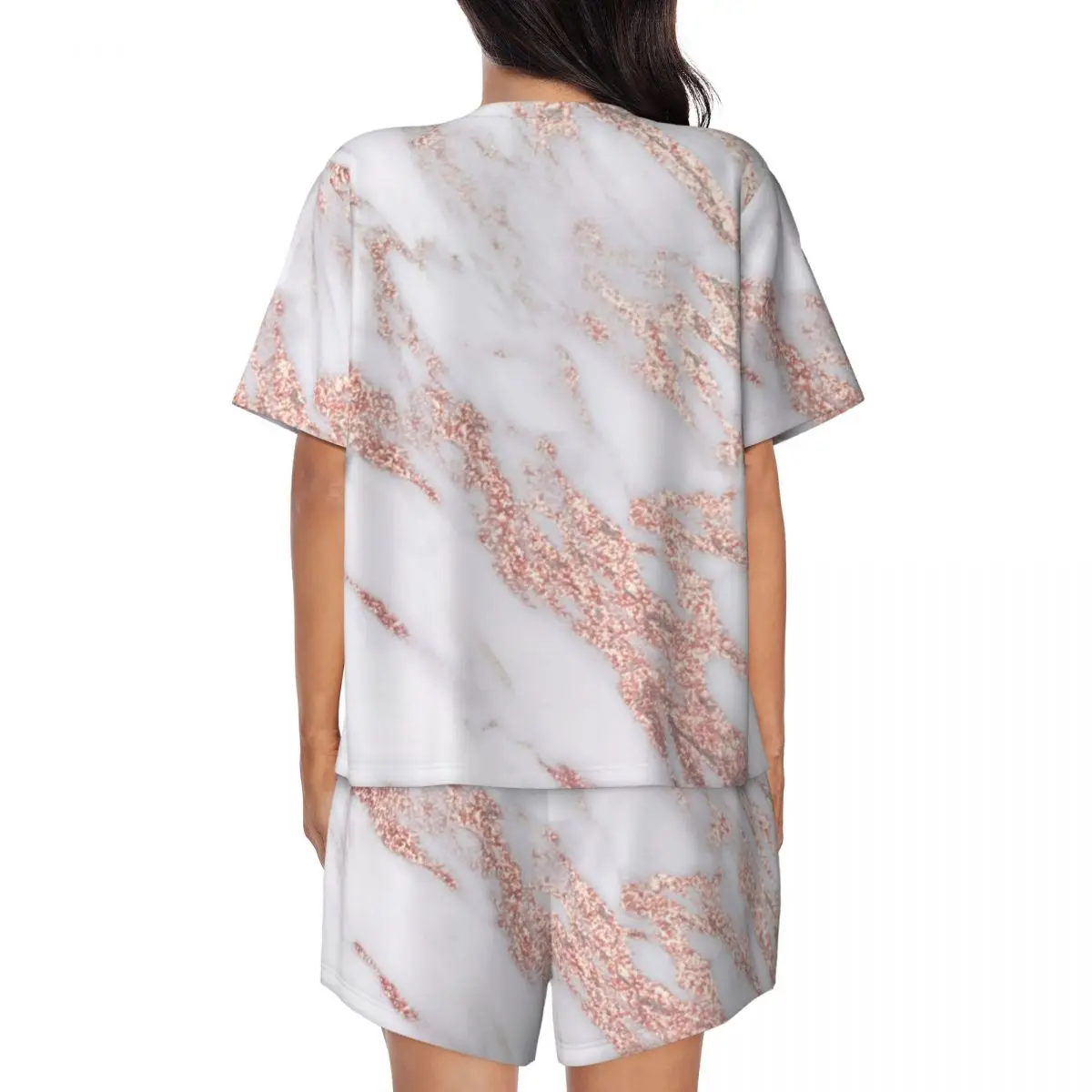Black And Gold Glitter Pattern Round Neck Short Sleeve Nightgowns for Sleeping Sleepshirts Women Soft Pajama Set Short Pants