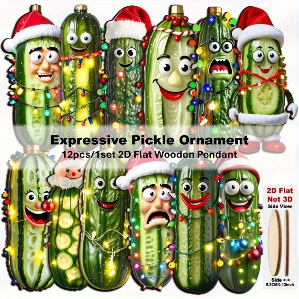 12 قطعة عيد الميلاد مخلل الخيار قبعة عيد الميلاد مخلل الخضار الديكور 2D الاكريليك شقة ديكور شجرة عيد الميلاد ديكور معلق