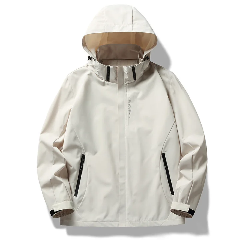 Traje de asalto de estilo fino para exteriores, chaqueta impermeable de una sola capa con capucha, a prueba de viento, tres a prueba de Montañismo para hombres