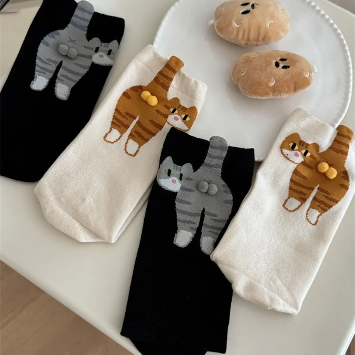 

4 пары милых женских носков с рисунком кота | Мягкие и дышащие маленькие носки, повседневные носки — серия Fun Sock