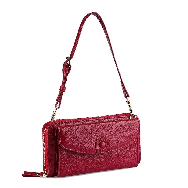Woman Bag Cowhide Zipper Phone Bag Lady Handbag Card Holder Wallet Genuine Leather Cluch Bag Women's Shoulder Bag Underarm Bag