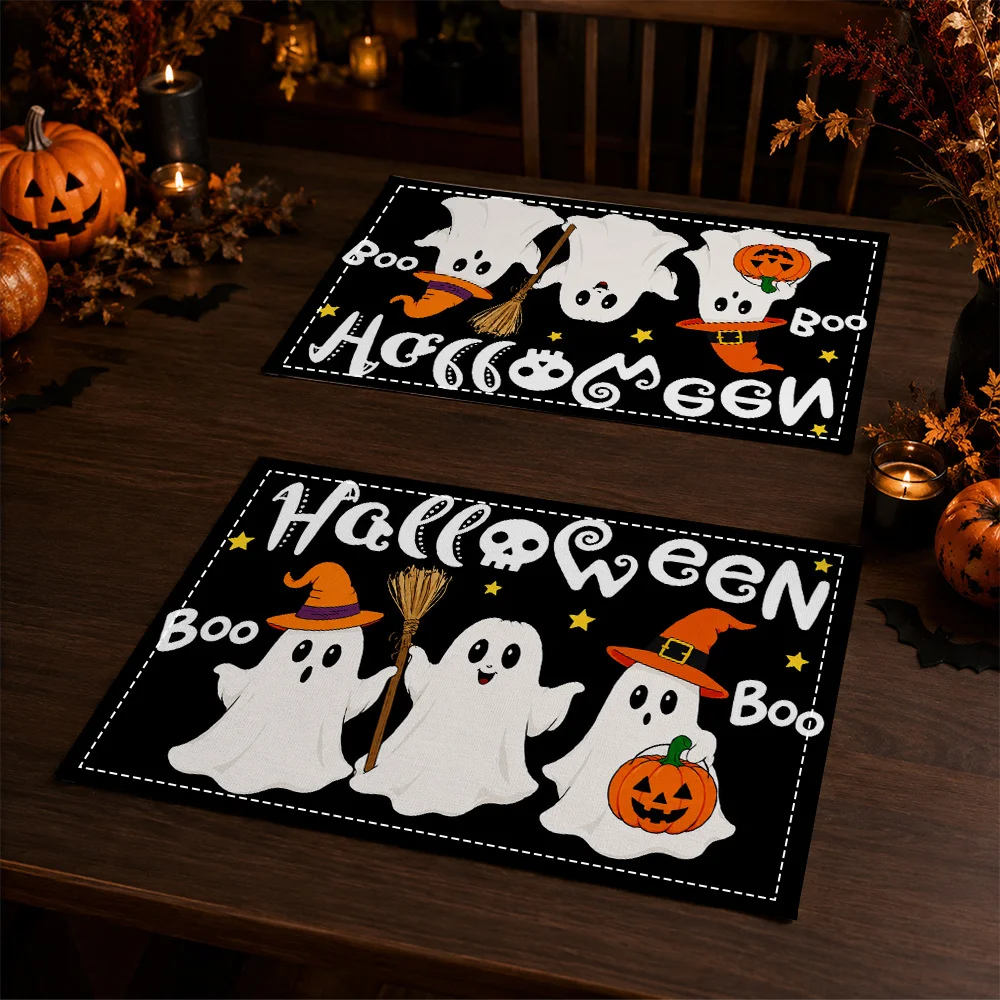 Ghosts in Witch Hats for Halloween Pattern Printed Placemats Suitable for Home Decoration Festive Banquets Kitchen and Party Set