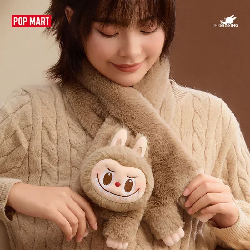 POP MART Warm Fluffy Series Labubu Scarf 100% Original Cute Action Anime Figure Desktop Ornaments Collection Gift