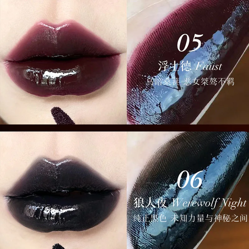 CARMELA Lucidalabbra arioso con fango opaco di grande capacità 6,5 g Marrone scuro Nero Tema Halloween Velluto setoso Colore vibrante
