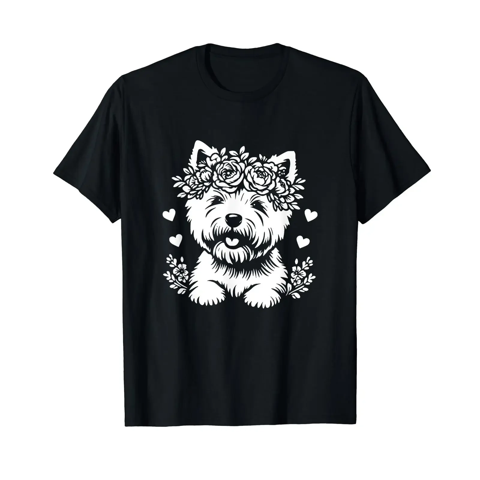Sponsored Ad Floral West Highland White Terrier Dog Westie T Shirt black vintage Washed Top For Everyday Wear homme Versatile