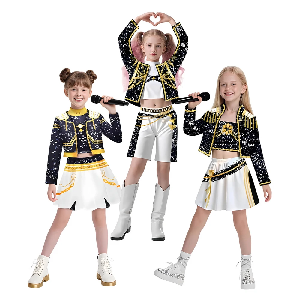 

Kpop Demon Hunters Zoey Mira Rumi Costume Cosplay Suit Women Black Golden Clothes Halloween Carnival Dress Up Party Costume Prop