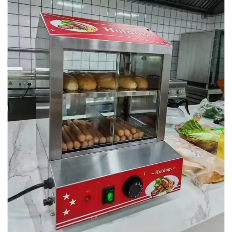 Commercial Hot Dog Steamer Machine Food Warmer Display Cinema Popcorn Fries Insulation Cabinet