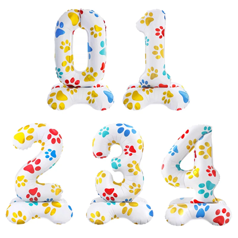 1Pc New 16 Inch Dog Paw Pattern Base With Numbers 0-9 Aluminum Film Balloon Pet Birthday Party Decoration Item