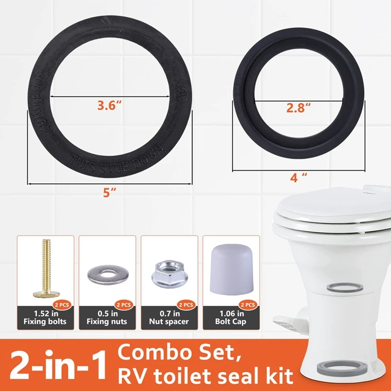 ABBN-RV Toilettendichtungsset, kompatibel mit Camper 300/310/320 RV-Toiletten zum Ersetzen 385311652   Teil der Toilettendichtung für Wohnmobile, 2-in-1-Kombi-Set