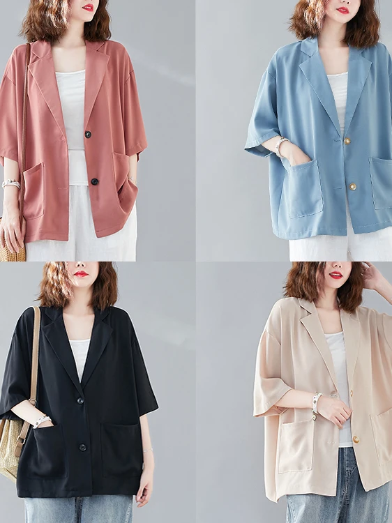 Plus size verão outerwear cardigan fino sle pequeno terno ocidental para irmã gorda na moda anti-envelhecimento até 200 pou topo