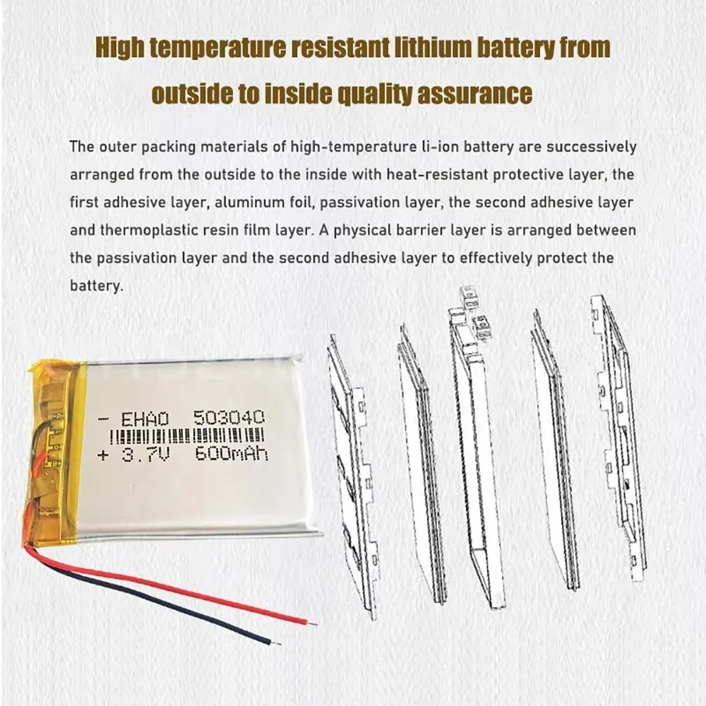 503040   Batteria ricaricabile ai polimeri di litio agli ioni di litio da 3,7 V 600 mAh per MP3 MP4 GPS DVD DVR Registratore Auricolare Altoparlante Accumulatori e caricabatterie di riserva