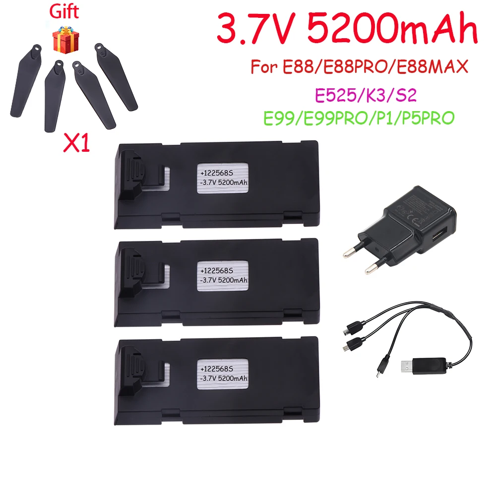 3.7V 5200Mah akumulator RC Drone akcesorium do E88 E88PRO Ls-E525 E525 PRO Mini kombinacja akumulator i ładowarka dron Uav 3.7V 1S