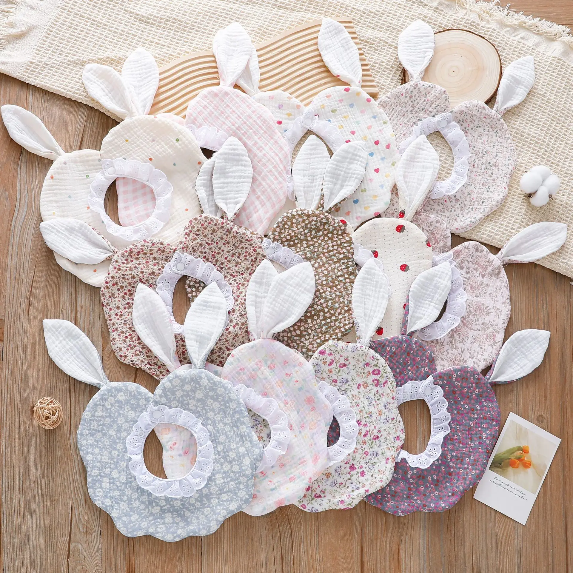 

New Cute Rabbit Ears Lace Baby Feeding Drool Bib Infants Floral Cotton Petal Saliva Towel Burp Cloth For Toddler Kid Bibs