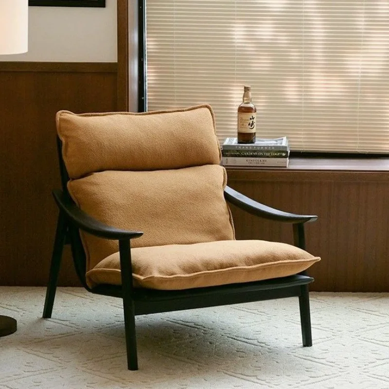 &Medieval Italian style single sofa chair retro flannel removable and washable living room balcony solid wood leisure chair lazy