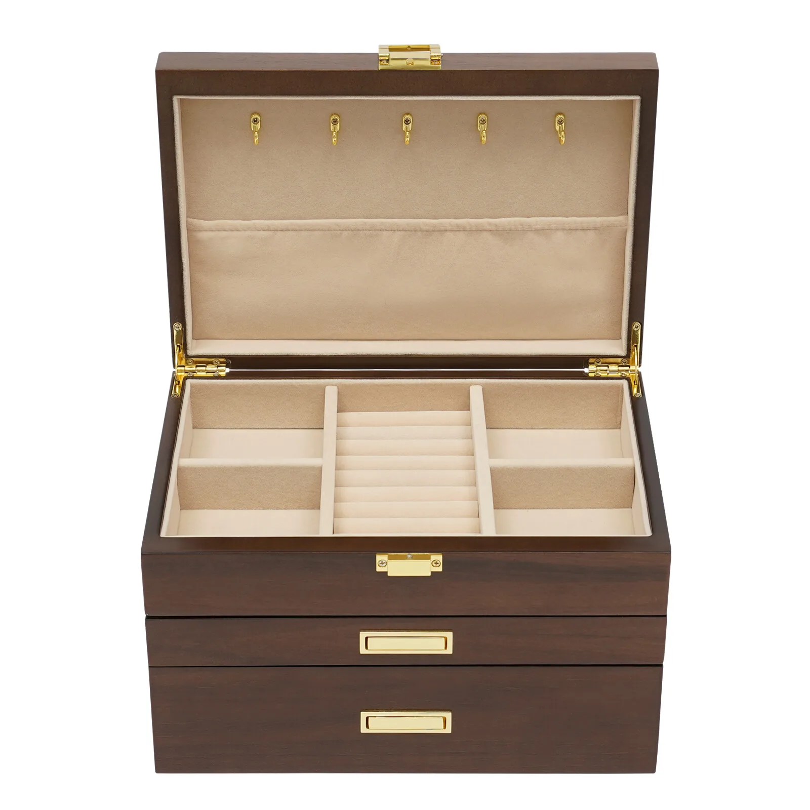 Loyalheartdy 3 層木製ジュエリーボックス女性用大型ジュエリーオーガナイザーケース時計ネックレスリング収納ボックス