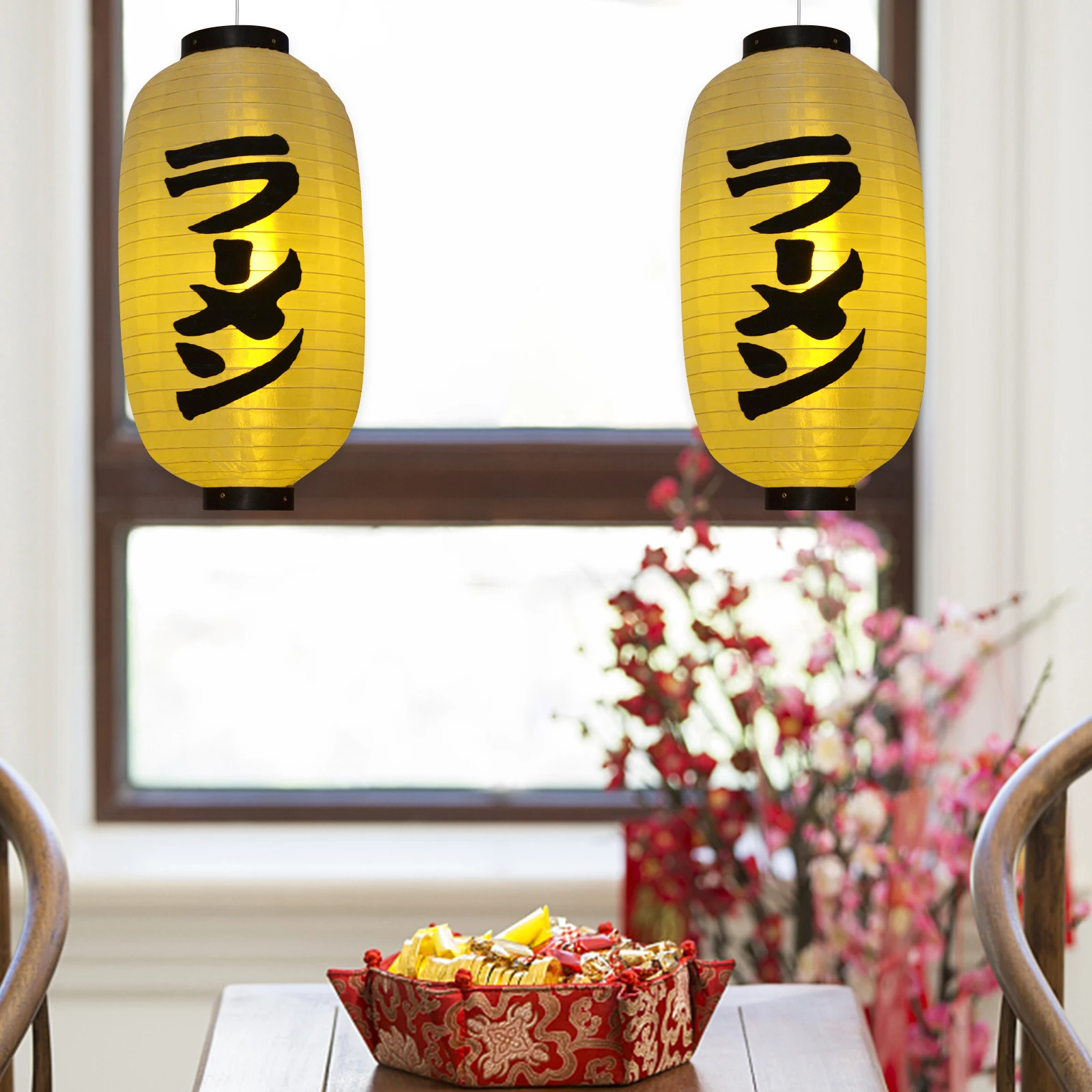 

Waterproof Silk Japanese Lantern 25x48cm Beige Ramen Writing Decor Restaurant Outdoor Party Gift Lampshade Soft Light