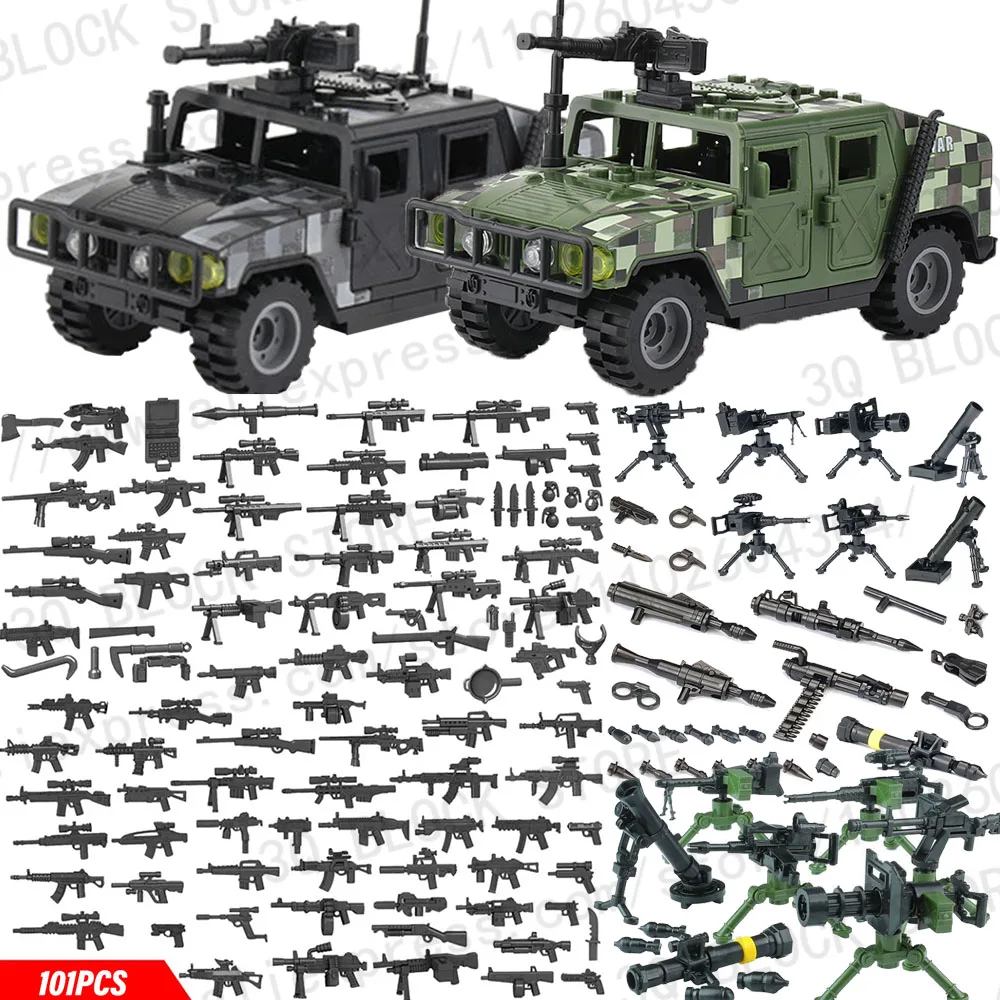 WWII Military Jeeped Car Vehicle Building Block Soldier Army Figure Weapons Heavy Machine Gun Gatling NSV Accessories Toys K037