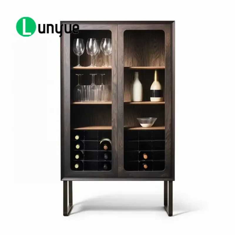 Custom Oak Corner Wine Cabinet Luxury Home Bar Furniture Solid Wood Storage Display Shelf for Living Room Dining Area Modern