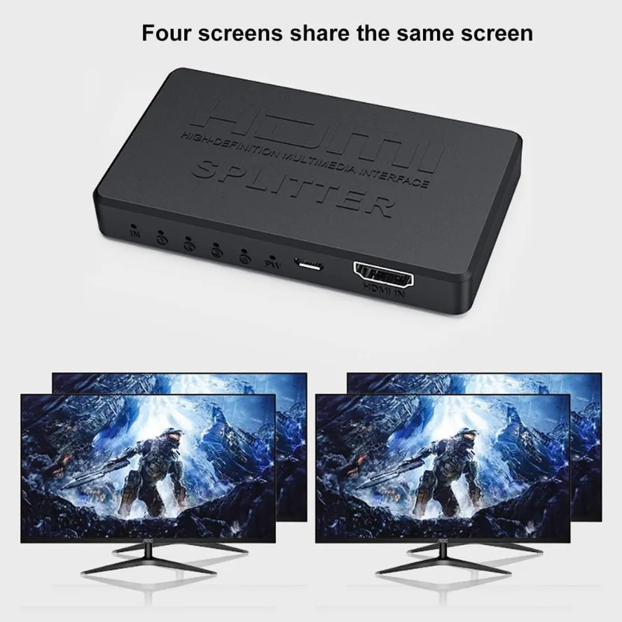 4K HDMI Splitter 1 in 4 Hub Out Full HD 4K Video Switcher Amplifier HDMI Cable Adapter for PS4 Laptop Monitor TV Box Projector