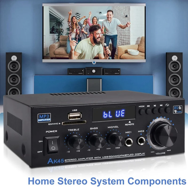 1 PCS Stereo Audio Amplifier Receiver Bluetooth 5.0 Sound Speaker Home Theater Audio Stereo System Amplifier FM Radio UK Plug