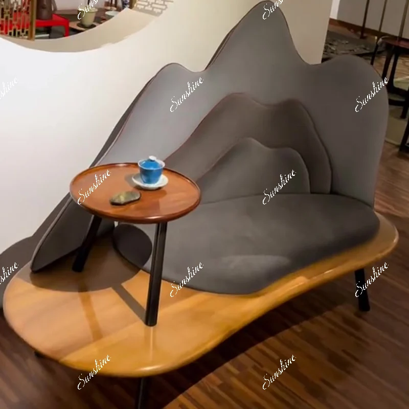 New Chinese style, solid wood, modern light luxury sofa backrest, living room recliner and chaise longue