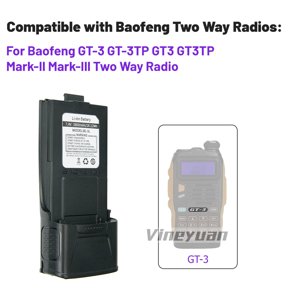 BL-5L 7.4V 3800mAh Rechargeable Walkie Talkies Battery for Baofeng GT3 GT-3 GT-3TP GT3TP >-3 Mark-II III Two Way Radio Battery