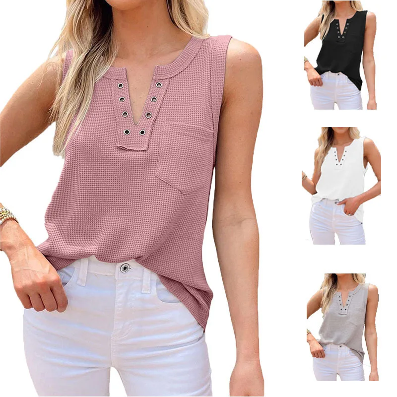 Woman's Tshirts Superior Quality spring/summer Sleeveless V Neck Solid Color Ladies Top t-shirt Dropshipping WNSH66169