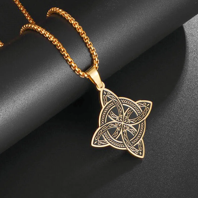 Classic Vintage Witch Knot Celtic Stainless Steel Pendant Necklace for Men Amulet Women Jewelry Gift