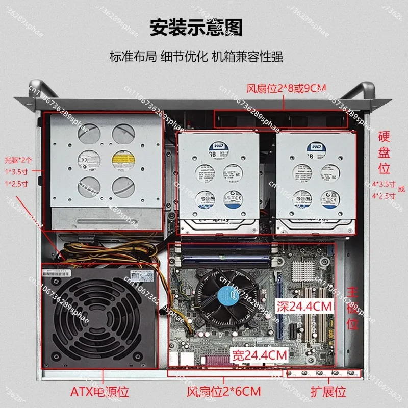3U chassis depth 390MM full height graphics card for ATX power supply multi-hard drive with optical drive MATX main board black