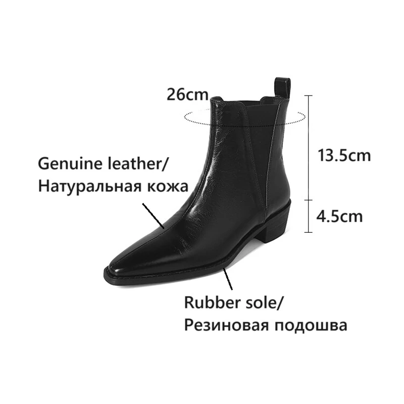 NEW Autumn Women Boots Genuine Leather Shoes for Women Pointed Toe Chunky Heel Shoes Slip-on Short Boots Concise Chelsea Boots