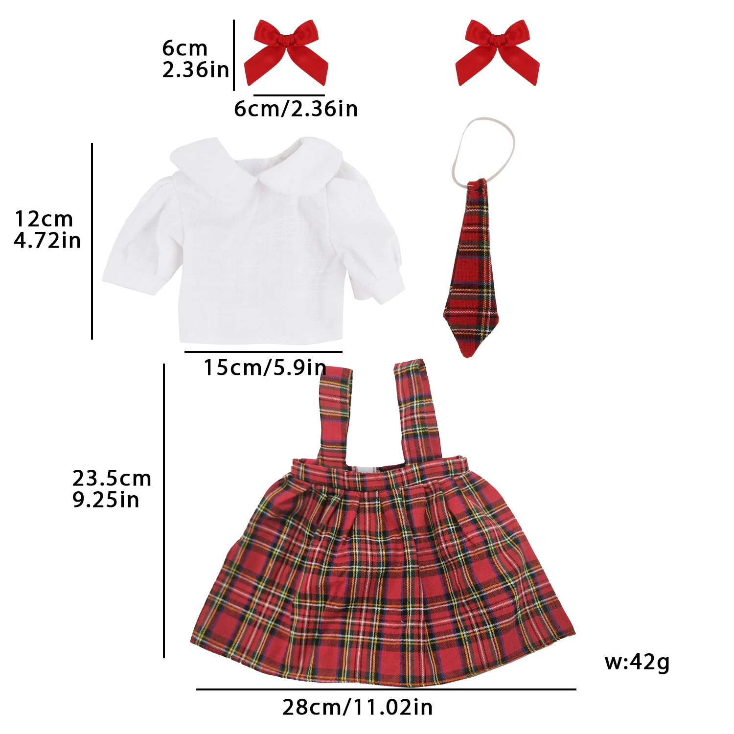 Doll Clothes Student Suit For 18Inch American Doll Strappy skirt+ hirt+tie +hairclip Suit Outfit For 43cm Baby Newborn Girl Doll