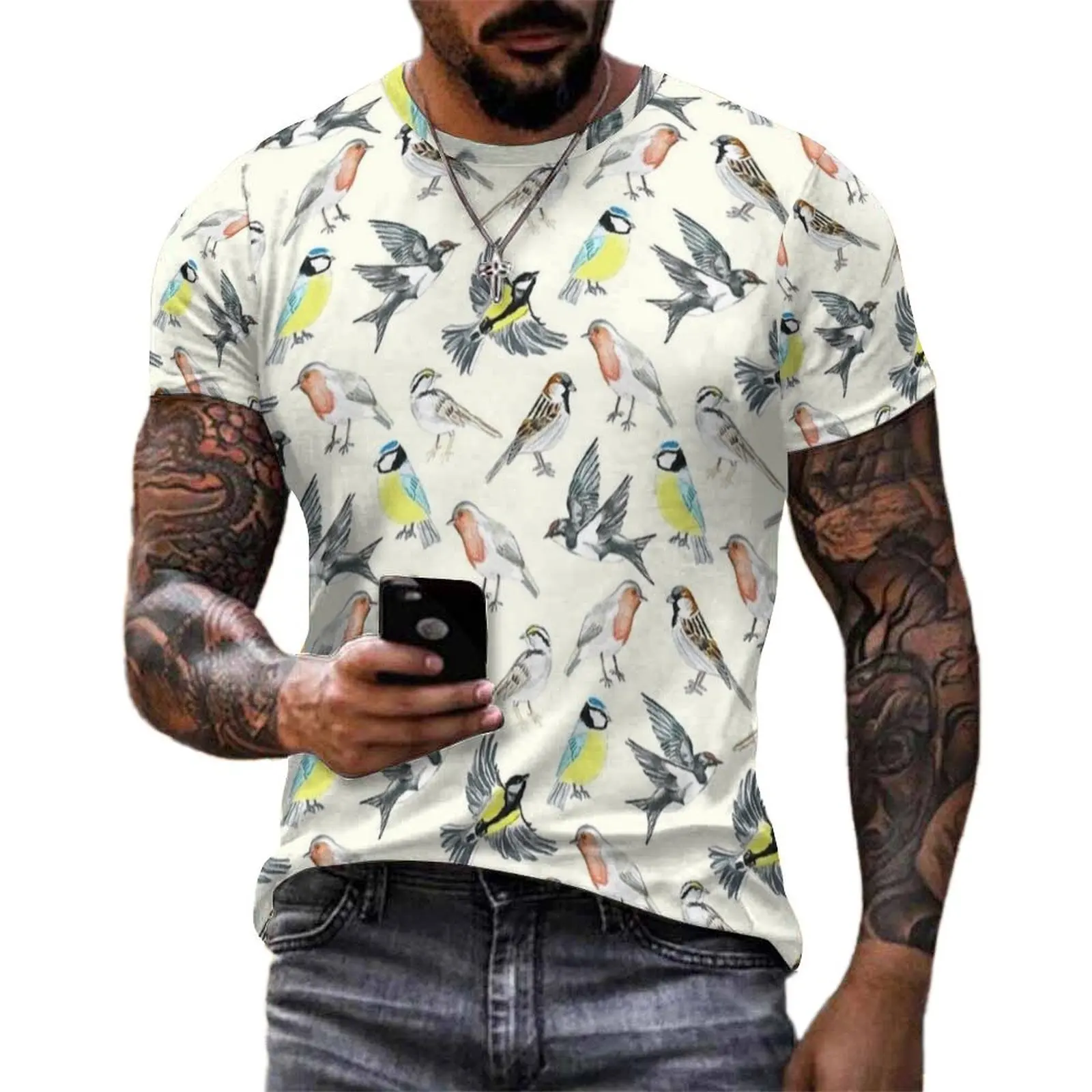 Beach T Shirt Vintage Wild Birds Print T-Shirts  Basic Harajuku Tee Shirt For Couple Short Sleeve Design Oversized Tops