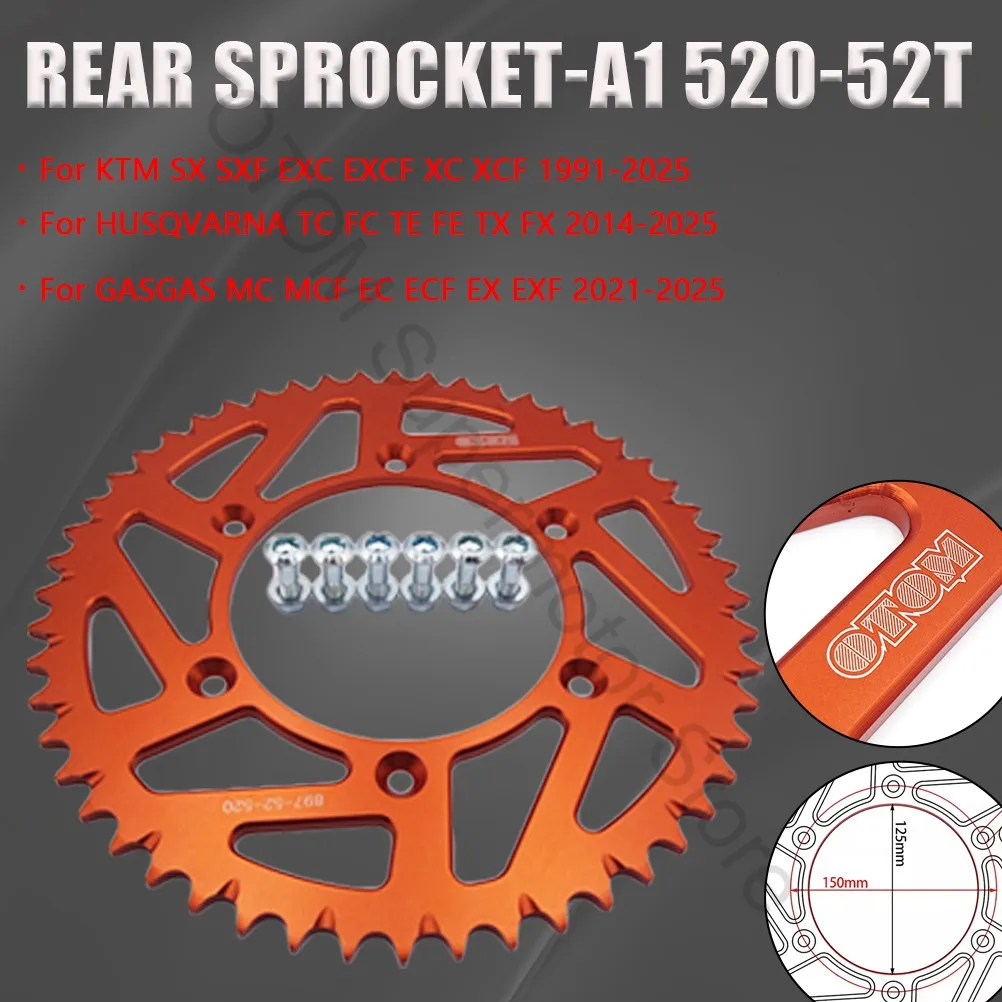

1991-2025 Motorcycle Rear Sprocket 520 Chain 52T Aluminum Alloy Plate For KTM SX SXF EXC EXCF XC HUSQVARNA TC FC TE FE GASGAS MC
