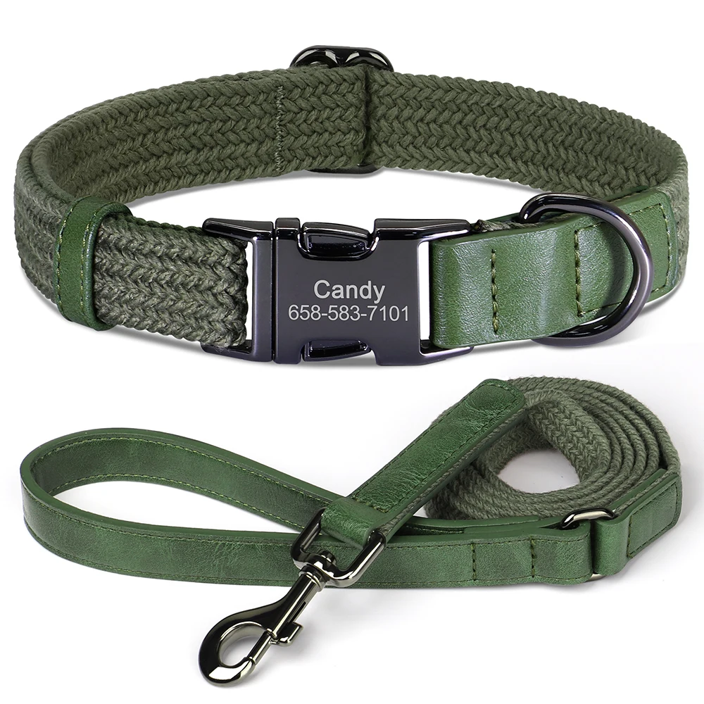Personalized Dog Collar Leash Set Nylon Dog Collars With Walking Lead Rope Adjustable Pet Necklace for Small Large Dogs Durable